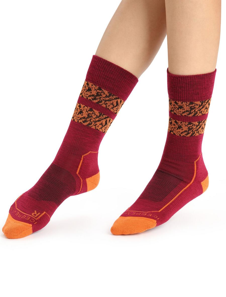 Cherry / Flash Icebreaker Merino Hike+ Light Crew Natural Summit Women's Socks | AU 1403JPQJ